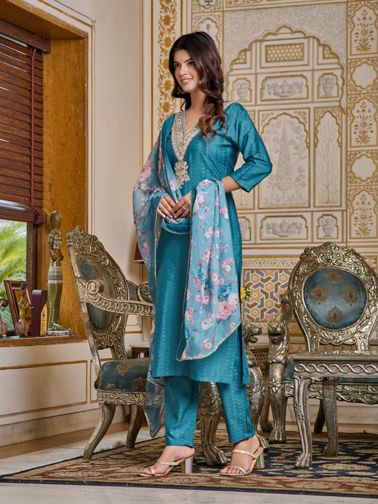 Sky blue Color Viscoz Rayon Casual Kurti Pant Set
