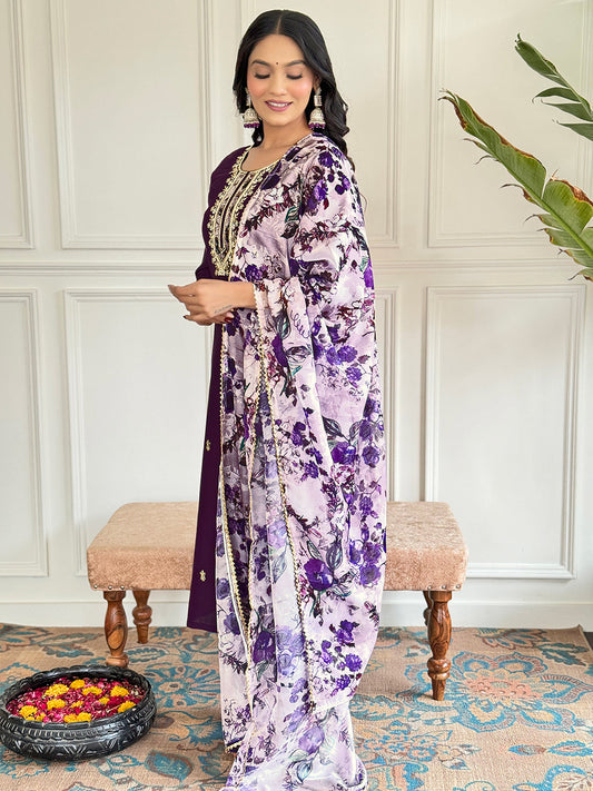 Beautiful Wine Color Viscose Chanderi Kurtis Pant Set