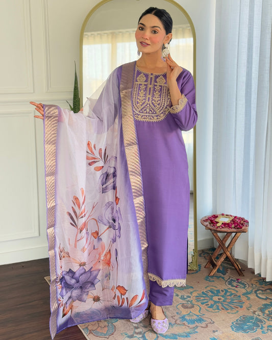 Beautiful Lavender Color Viscose Rayon Fabric Kurtis Pant Set