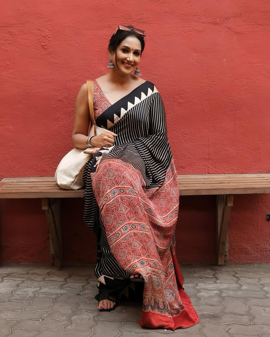 Ajrakh Primum Modal Silk Saree With Blouse