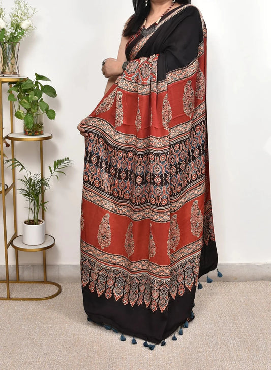 Ajrakh Modal Silk Saree