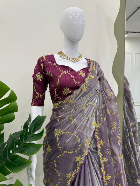 Beautiful Designer Saree on Zimmy Chu Fabric with Thread & Sequence work