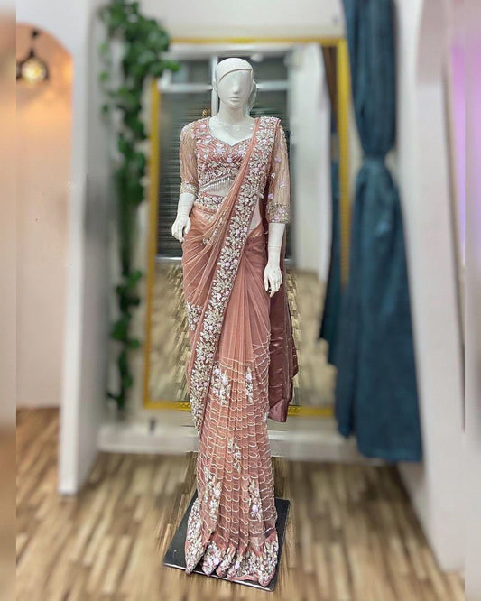 Beautiful Designer Saree on  Soft Net Fabric with Thread & Sequence Work