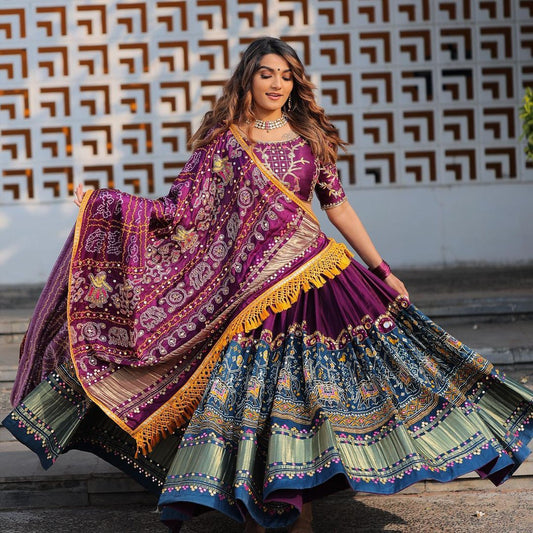 Pure Dolla Silk Chaniya Choli | Mill Print with Real Mirror Work for Traditional Wear