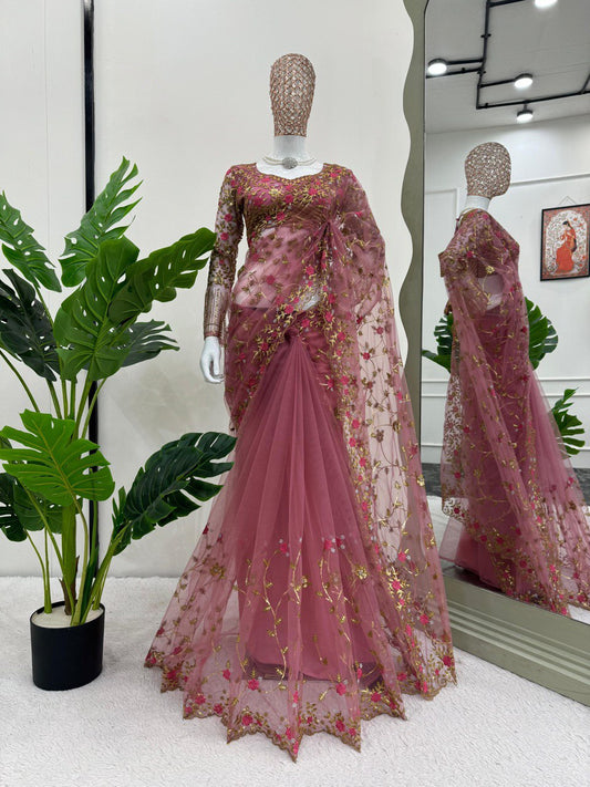 Beautiful Designer Saree on  Soft Net Fabric with Thread & Sequence Work