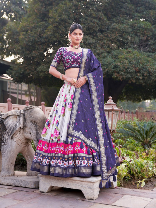 Tussar Silk Chaniya Choli Fancy Mill Print With Real Mirror Work for Traditional Wear