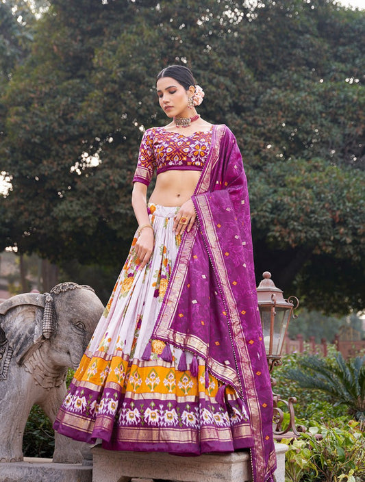 Tussar Silk Chaniya Choli Fancy Mill Print With Real Mirror Work for Traditional Wear