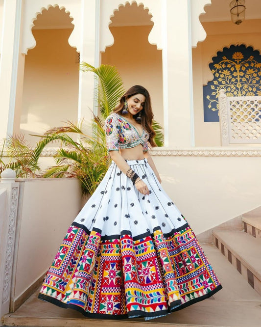 Muslin Cotton Chaniya Choli | Fancy Digital with Real Mirror Work for Traditional Wear