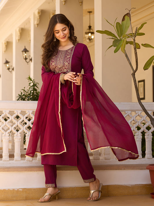Beautiful Maroon Color Rayon Fabric Kurtis Pant Set
