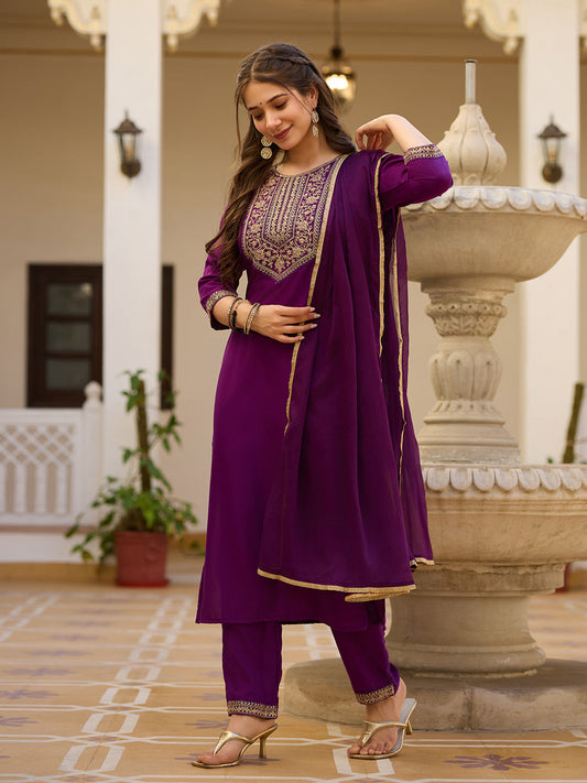 Beautiful Wine Color Rayon Fabric Kurtis Pant Set