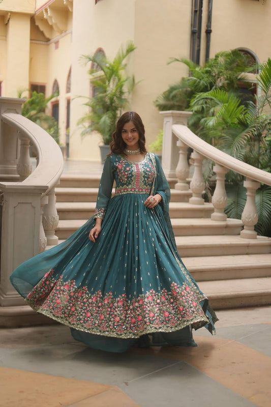 Teal Blue Premium Designer Ready-to-Wear Top-Sharara-Dupatta Collection