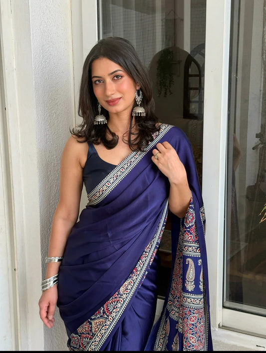 Ajrakh Modal Silk Saree