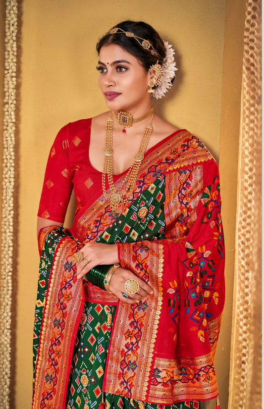 Green Soft Dola Silk Paithani Patola Saree SBS5