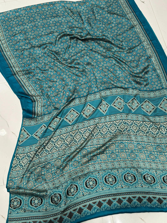 Rama Ajrakh Printed Soft Modal Silk Natural Print Saree P1