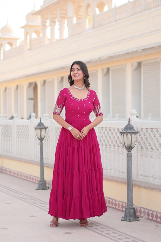 Pink Luxe Zari & Sequin Embroidered Gown