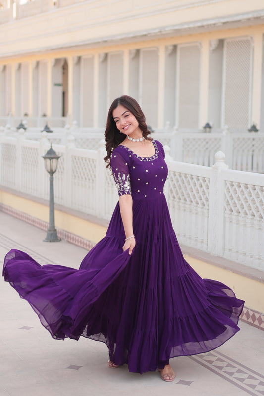 Purple Luxe Zari & Sequin Embroidered Gown