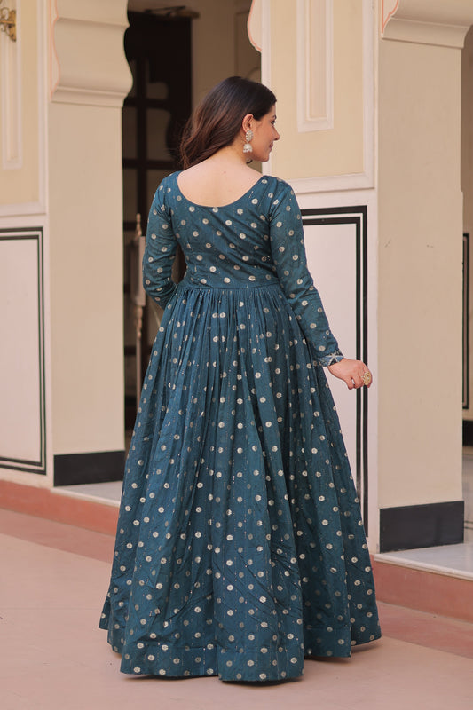 Premium Readymade Gown with Position Print Choli Design With Staple Jequard