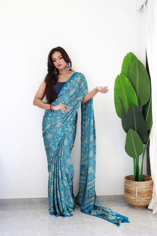 Rama Ajrakh Printed Soft Modal Silk Natural Print Saree