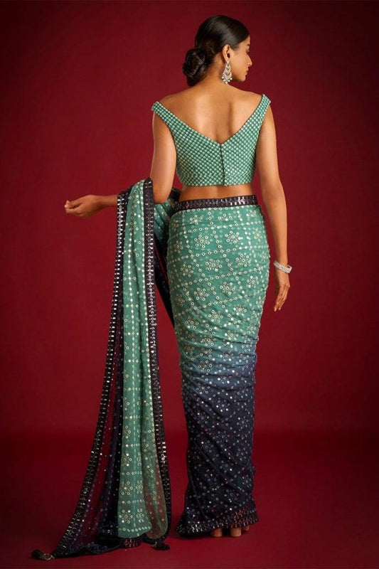 Heavy Fox Georgette With Peddling Print And 7.MM Sequence + Multi🔖 Work In Allover Saree