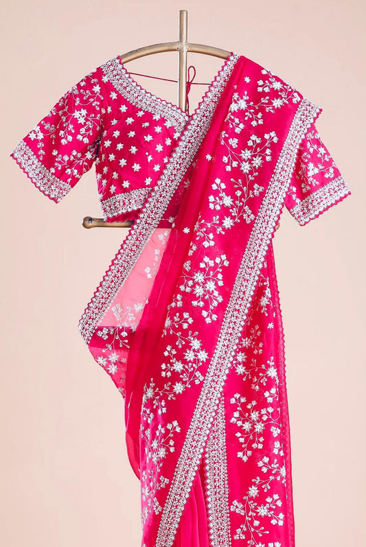 Heavy Khadi Organza With Beautiful C_Pallu Embroidery Zari+Sequence And Cutwork Border