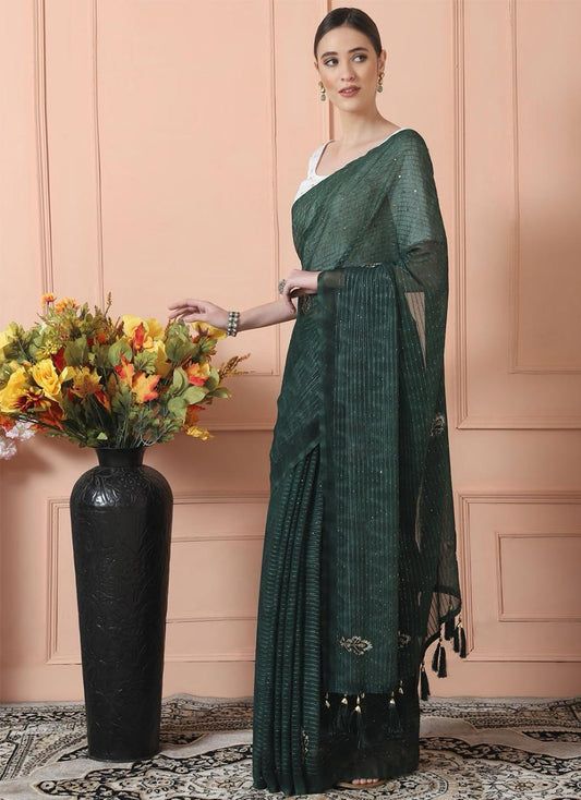 Green Sequence Work Saree