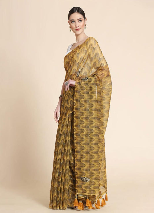 Yellow Sequence Work Saree