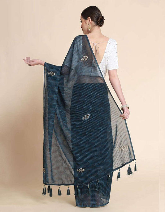 Blue Sequence Work Saree