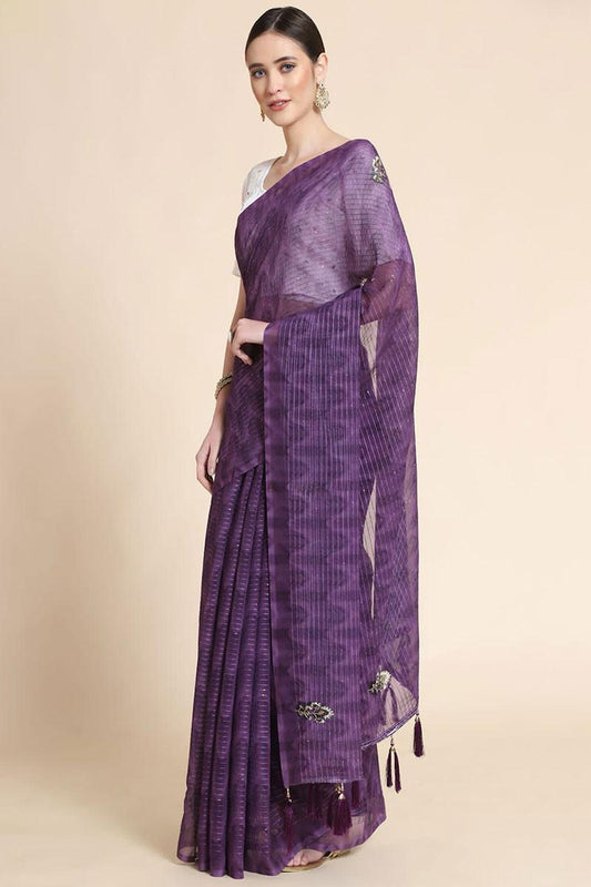 Purple Sequence Work Saree