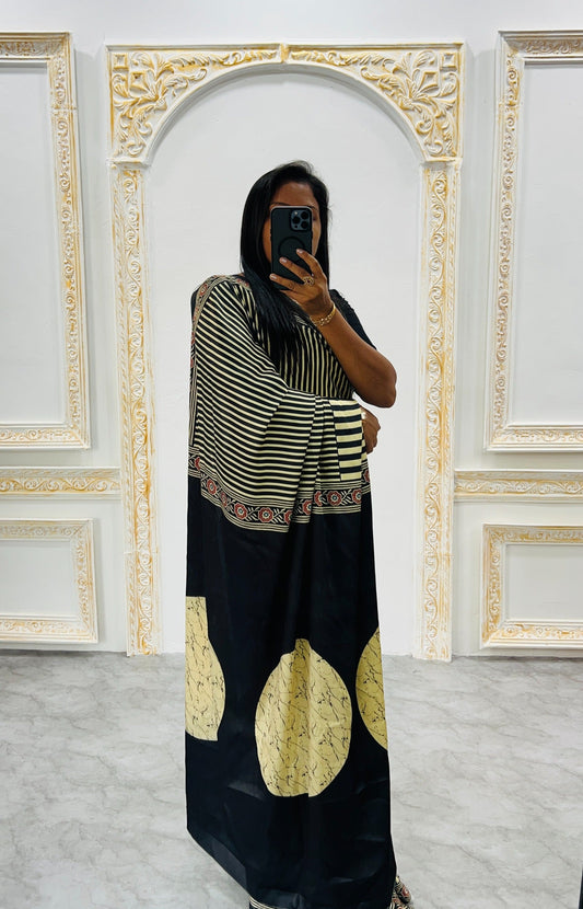 Ajrakh Printed Modal Silk Saree With Ajrakh Blouse