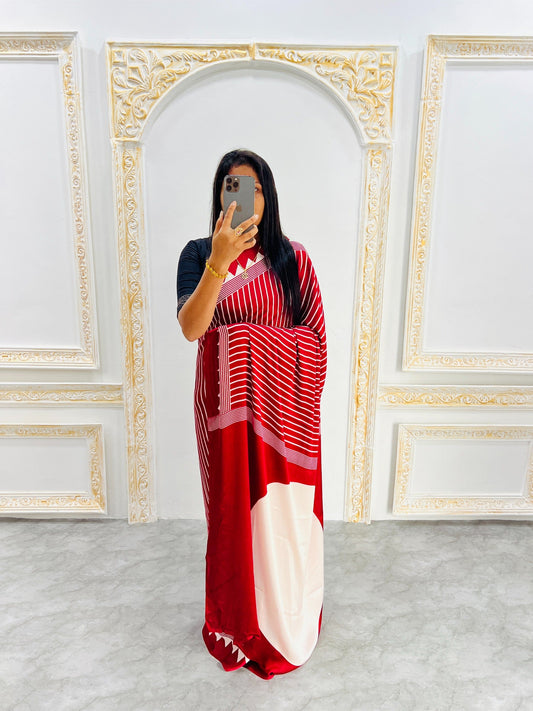Ajrakh Printed Semi Gaji Silk Saree With Ajrakh Blouse