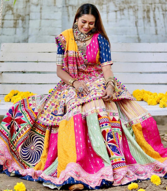 MultiColor Soft Butter Silk Chaniya Choli | Fancy Digital with Real Mirror Work for Traditional Wear