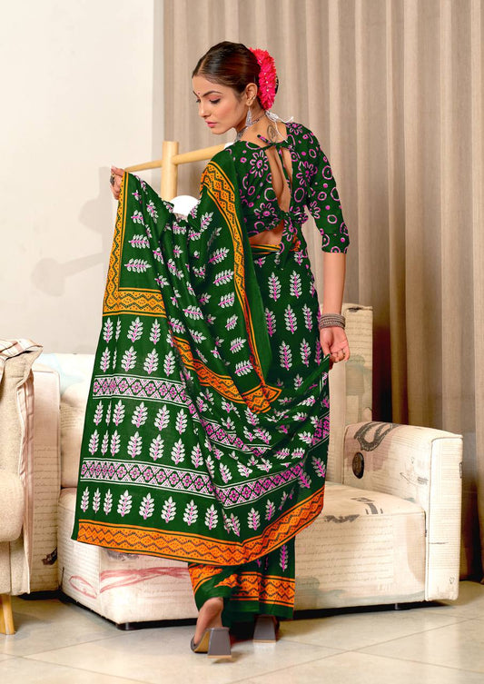 Green Designer Soft Cotton Saree