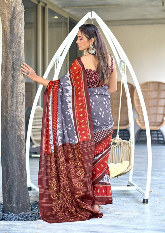 Gray Designer Soft Cotton Saree
