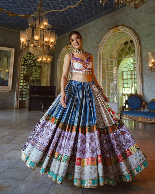MultiColor Soft Butter Silk Chaniya Choli | Fancy Digital with Real Mirror Work for Traditional Wear