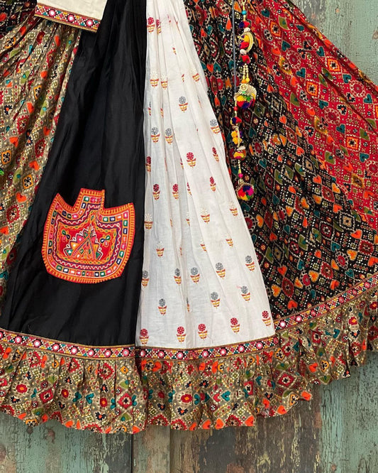 Black White Soft Butter Silk Chaniya Choli | Fancy Digital with Real Mirror Work for Traditional Wear