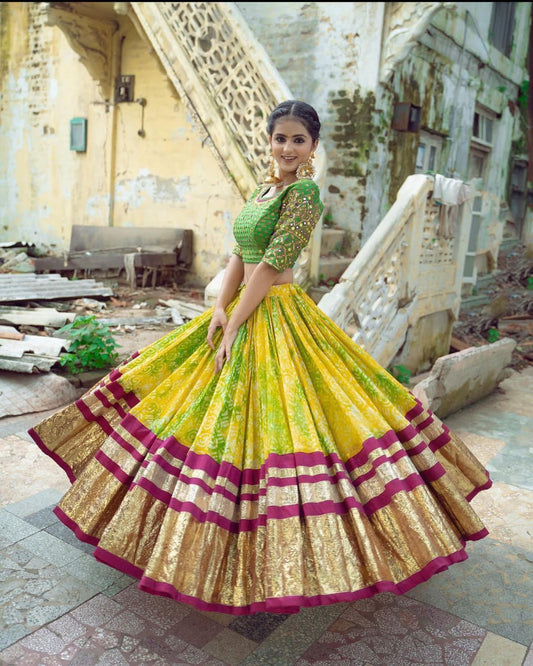 Yellow Soft Butter Silk Chaniya Choli | Fancy Digital with Real Mirror Work for Traditional Wear