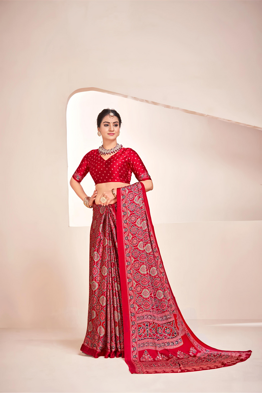 Maroon Ajrakh Printed Soft Modal Silk Natural Print Saree P2